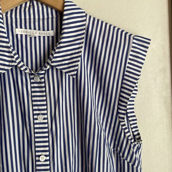 Veronica Beard Bell Bottom Ruched Striped Shirtdress - Picture 6 of 15